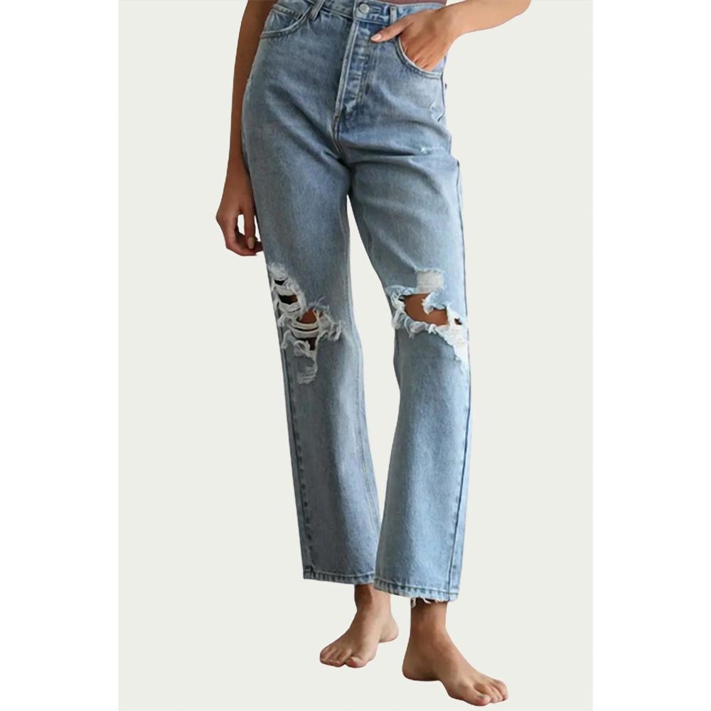 NEW BY TOGETHER distressed straight-leg jeans in blue